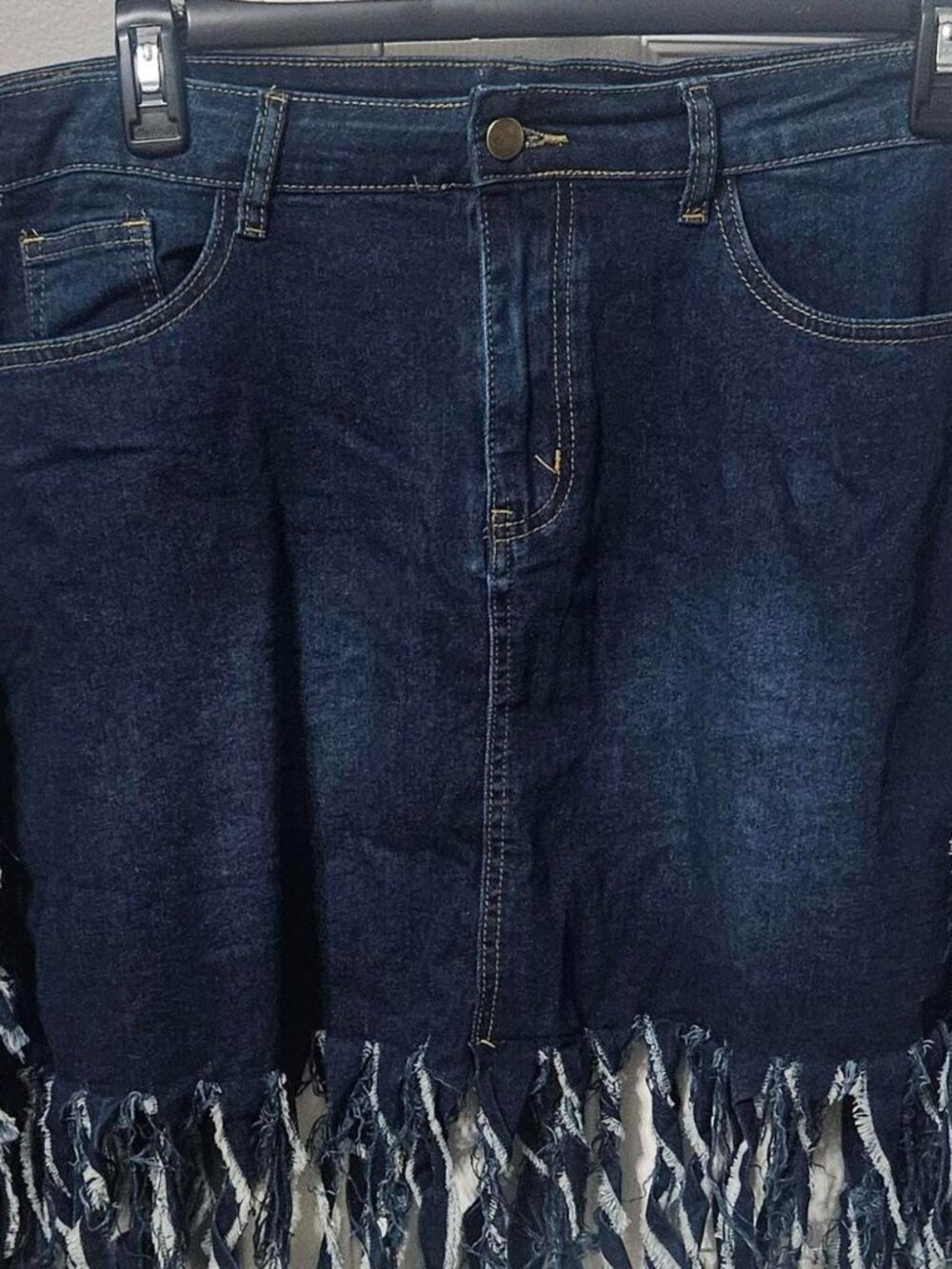 Navy blue denim skirt with frayed hem and sides size XXL
